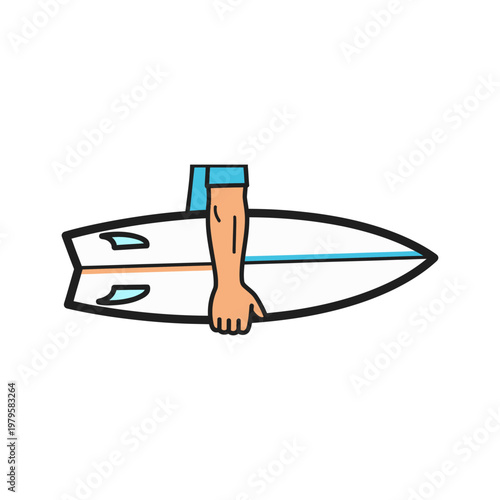 semi-flat vector icon of surfer hand holding surfboard