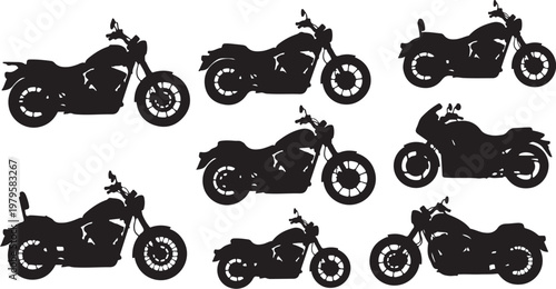 Set of black motorcycle silhouettes on white background vector