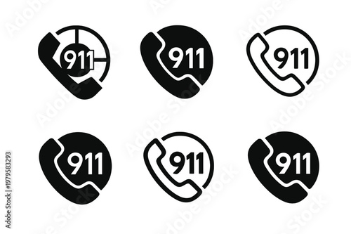 Emergency Logo Variations. Emergency services. Icon set. Set Logo of emergency services: emergency hotline phone . harmonious logo variations of the same