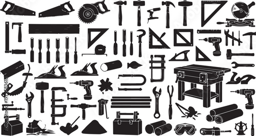 Collection of various tools and equipment for construction work