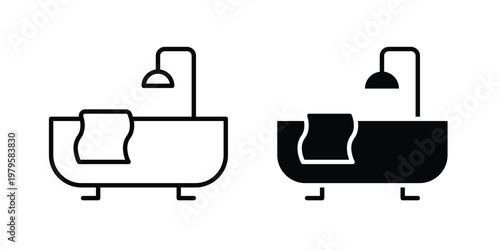 Bathtub icon vector illustration in line style. flat silhouette designs