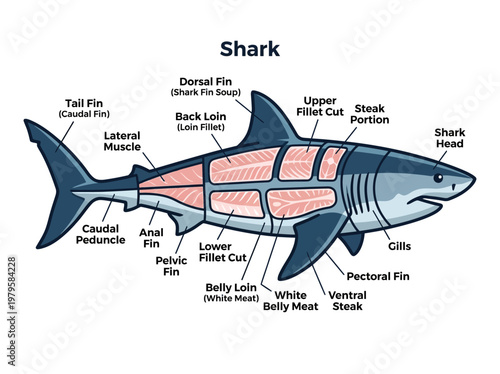 Anatomy of a Shark A Detailed Illustration of Different Cuts of Shark Meat and their Locations