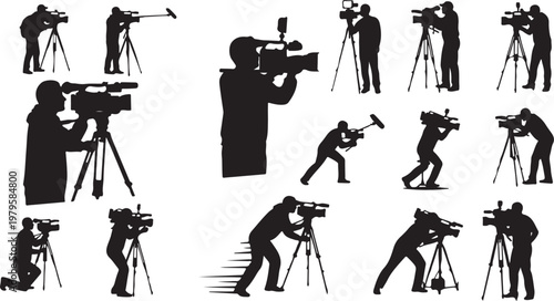 Photographers at work in various poses and positions outside