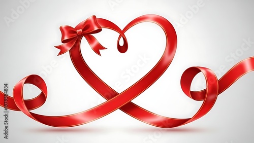 Elegant red ribbon tied in a heart shape with decorative bow