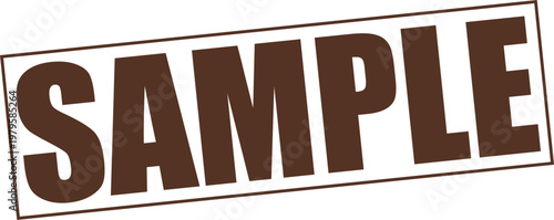 Bold brown word sample text stamped across white background diagonally