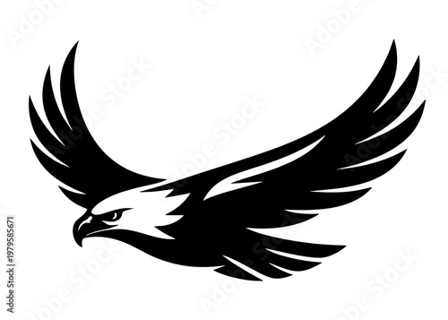 Stylized black eagle with spreading wings representing freedom and power in flight