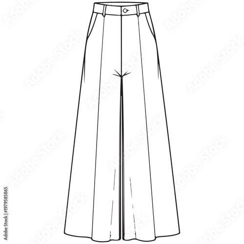 Women wide leg trousers fashion technical sketch vector illustration for apparel design template