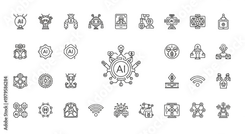 A collection of various technology and internet related icons are shown.