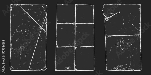 Grunge overlay texture with vinyl paper cover and transparent film distressed. Record scratch poster with torn album spray and frame page grime. Corner png grunge with worn square vinyl and cd.