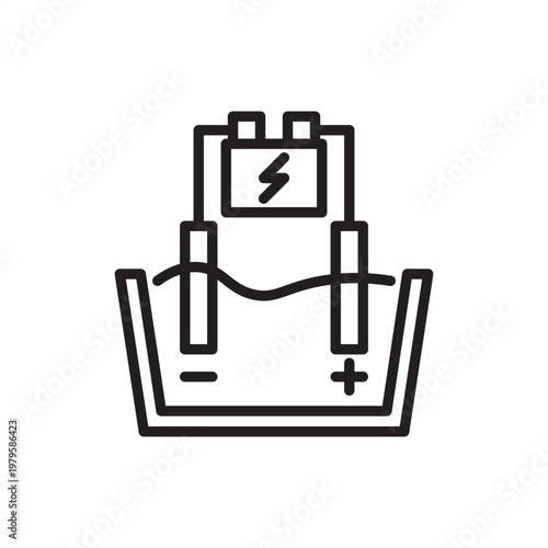 Minimal line vector of a car battery with jumper cables and spark icon. Clean, modern automotive illustration ideal for repair, charging, energy, and vehicle maintenance themes.