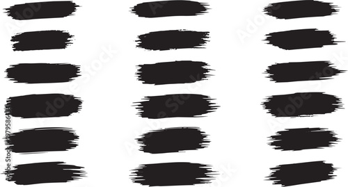 Black brush strokes on transparent background vector set for grunge textures and abstract design elements.