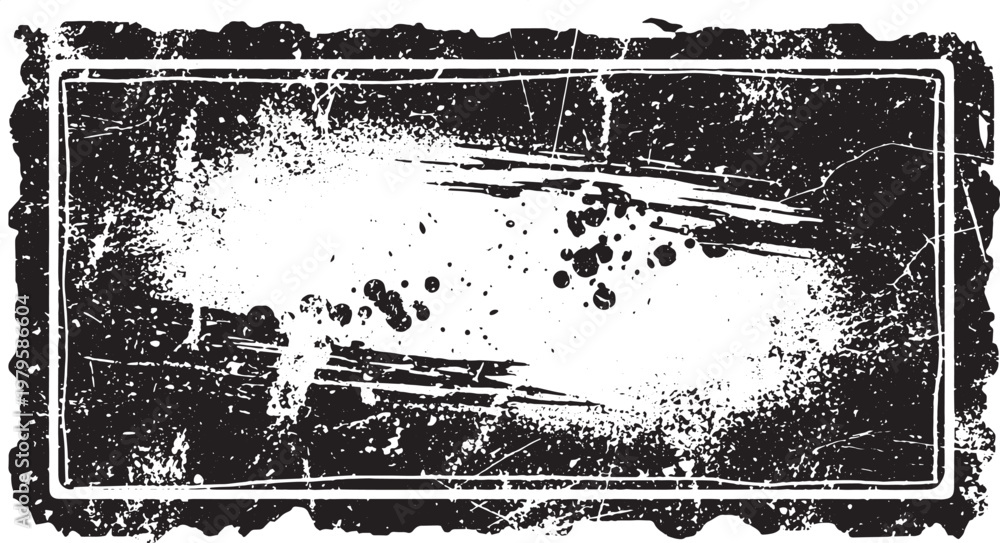 Obraz premium Distressed rectangular frame with grunge texture and splatter effect Vector border for graphic design.
