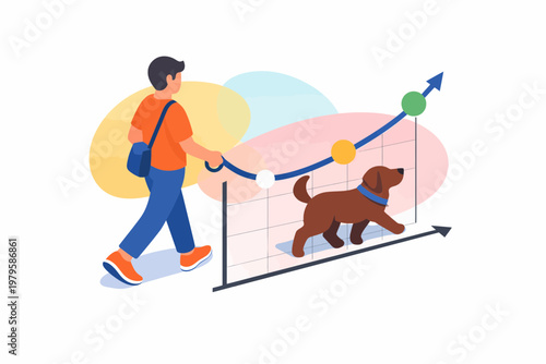 Financial growth and long term planning concept with person and dog
