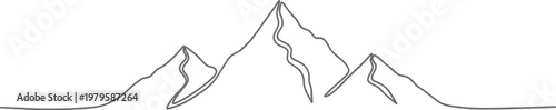 Simple continuous line drawing of rocky mountain peaks created in a minimalist style for modern artistic wall art decoration designs