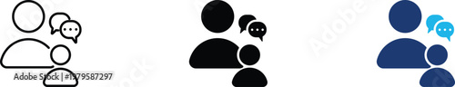 Public feedback icon showing professional stakeholder dialogue and collective user communication. Professional illustration for customer support services, and community engagement programs.