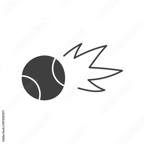 Flying Tennis Ball Motion Icon. Sport Equipment Elements with speed lines, dynamic game vector illustration in minimal outline doodle style