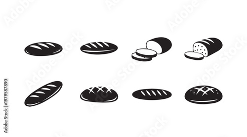 Various Loaf Bread Types in Simple Silhouette Graphic Style for Food Concepts