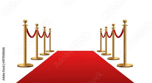 Illustration of a red carpet pathway with gold stanchions and velvet ropes on a white background