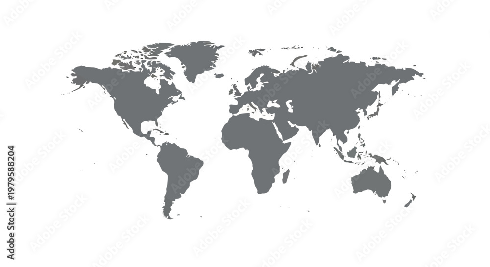 Fototapeta premium Gray silhouette of a world map on a white background