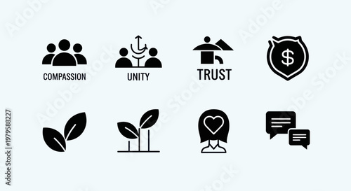 Abstract Icons: Compassion, Unity, Trust, Security, Growth, Care, Communication