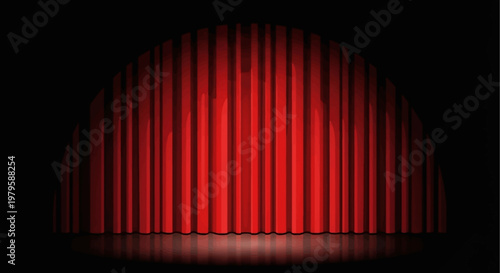 Dramatic red stage curtains lit from within on a dark background