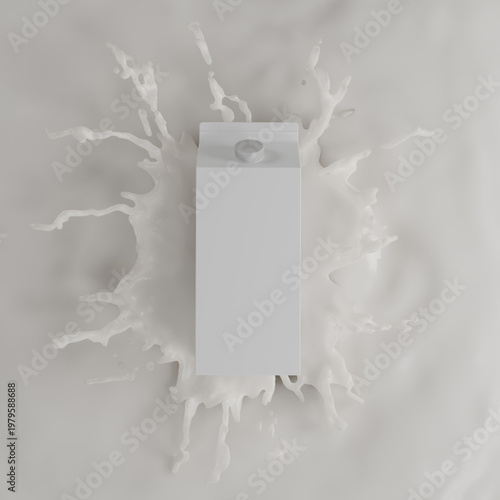 Isolated blank milk carton mockup with splash