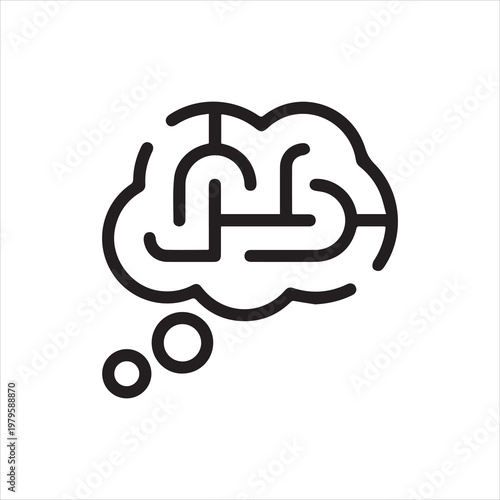 Thin Outline Icon Thought Bubble and Maze. Such Line sign as Logical Thinking, Think Process. Vector Custom Computer Isolated Pictograms EPS 10 for Web and App on White Background Editable Stroke.