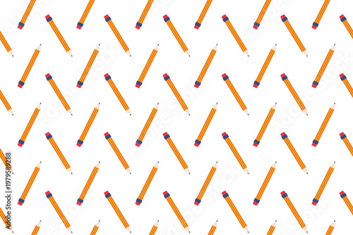Seamless pattern with pencils. Office stationery repeat composition with simple flat style for school, office. Perfect for wrapping paper, textile, packaging, decor, print, notebooks, design.
