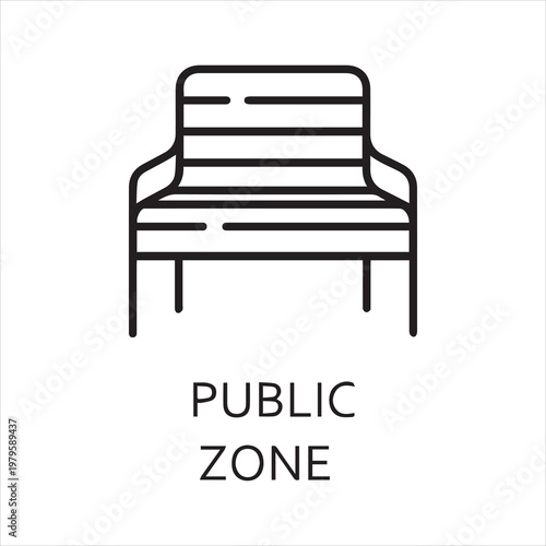 Simple black icon of bench. Public zone symbol