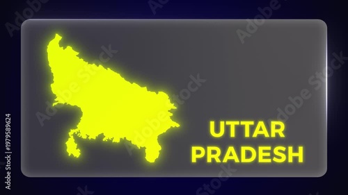 Simple Clean Uttar Pradesh India State Map Intro Modern Template Glow Effect Explainer Documentary Style 4K Video