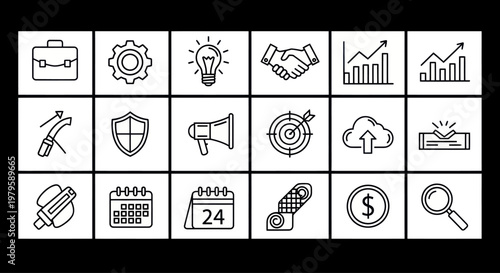 Business Icons Set: Success, Finance, Strategy, Planning, Technology, Growth