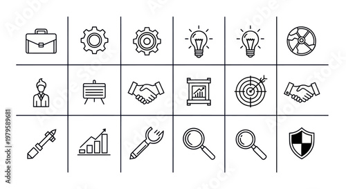 Business Icons Set: Success, Strategy, Growth, Ideas, Teamwork, Security