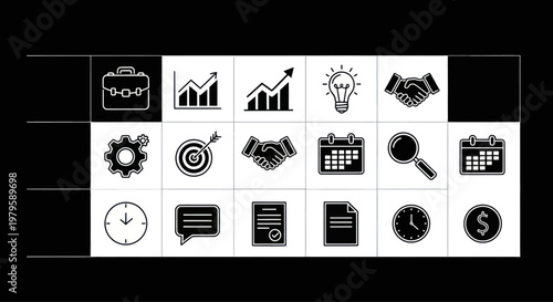 Business Icons Set: Success, Strategy, Finance, and Collaboration