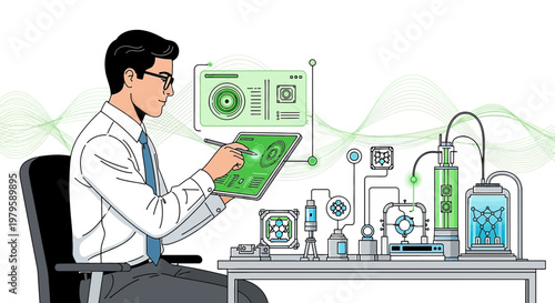 Innovative scientist employing tablet for research and experimentation in a modern laboratory