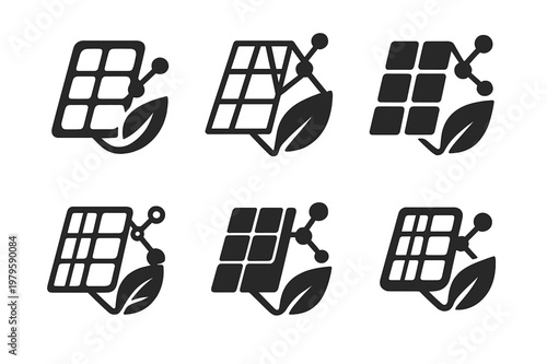 Sustainable Energy Icons. Sustainable energy startups. Icon set. Set Logo of Sustainable energy startups: smart grid network. harmonious logo variations of the