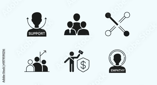 Business Icons: Teamwork, Support, Empathy, Network, Growth, Security