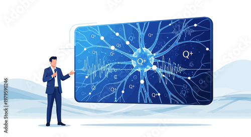 Innovative technological presentation explaining intricate neural networks and connectivity with