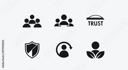 Business Icons: Teamwork, Trust, Security, Customer, Growth