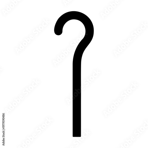 Minimalist walking cane icon, black silhouette of a mobility stick, medical aid vector