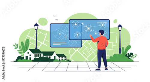 Innovative urban planning interface featuring interactive digital maps and data visualization