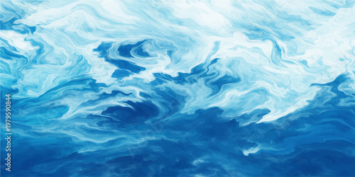 Abstract blue water surface texture with clear ripples and soft sky reflections creates a serene summer ocean background