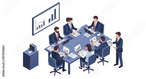 Business people sitting around meeting table.