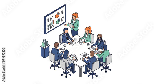 Business people sitting around meeting table.