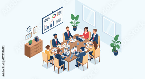 Business people sitting around meeting table.