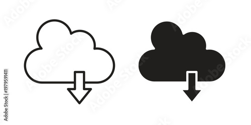 Download from Cloud icon vector illustration in line style. flat silhouette designs