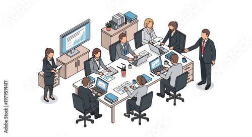 Business people working at office desks.