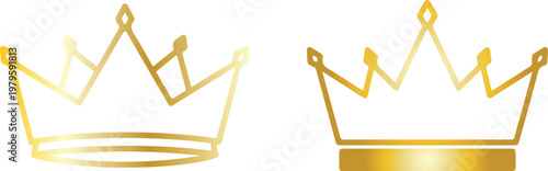 Golden Crown Icons Set, Minimalist Royal Symbol, Isolated on White