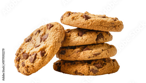 Stacked Chocolate Chip Cookies with Scattered Crumbs