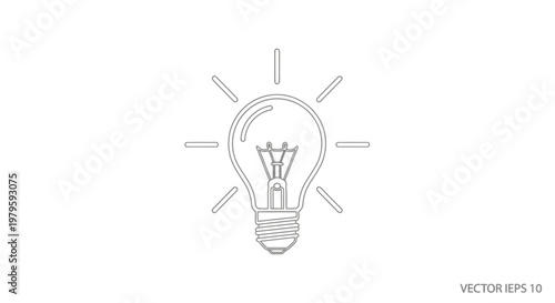 Minimalist light bulb outline, symbol of innovation, idea, creativity, white background