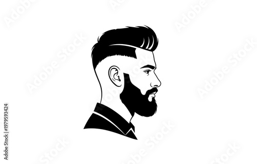Silhouette of a young caucasian male with stylish beard and haircut in profile